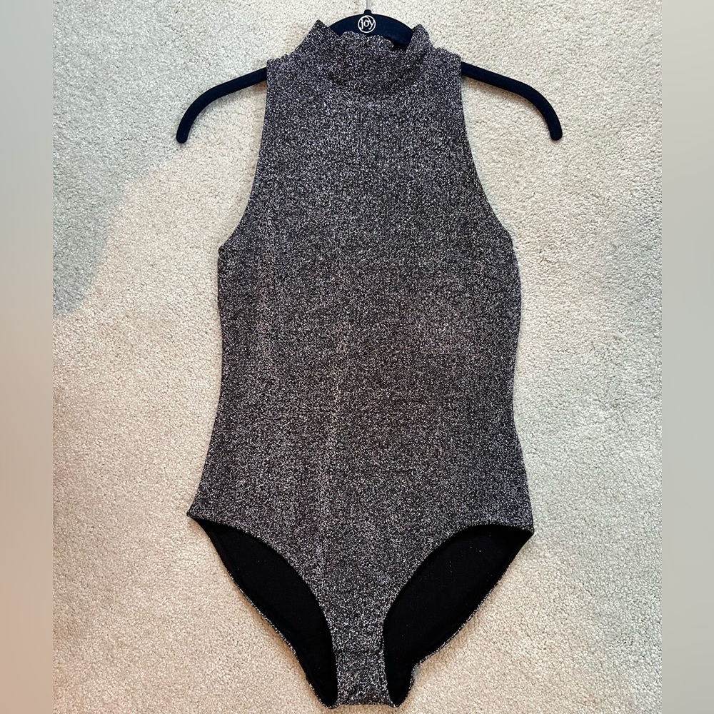 H&M Mock-neck Metallic Bodysuit Size Small